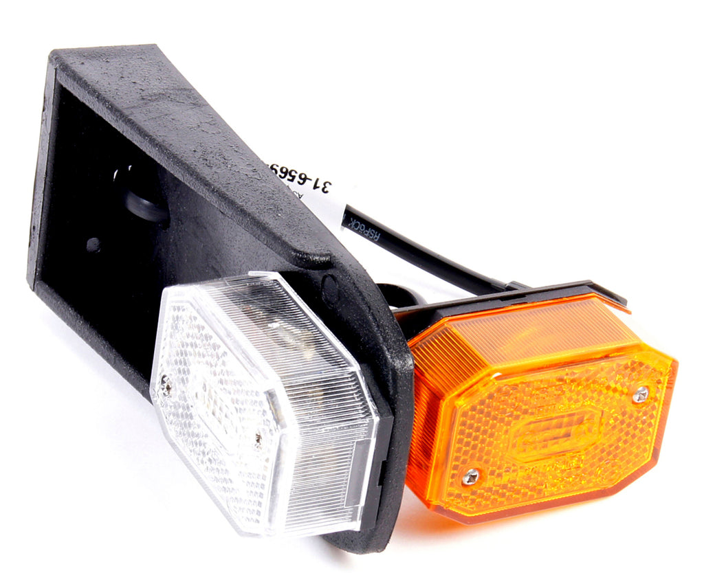 Brenderup Positions/sidemarkeringslampe, Flexipoint hvid/orange med holder og 250mm kabel